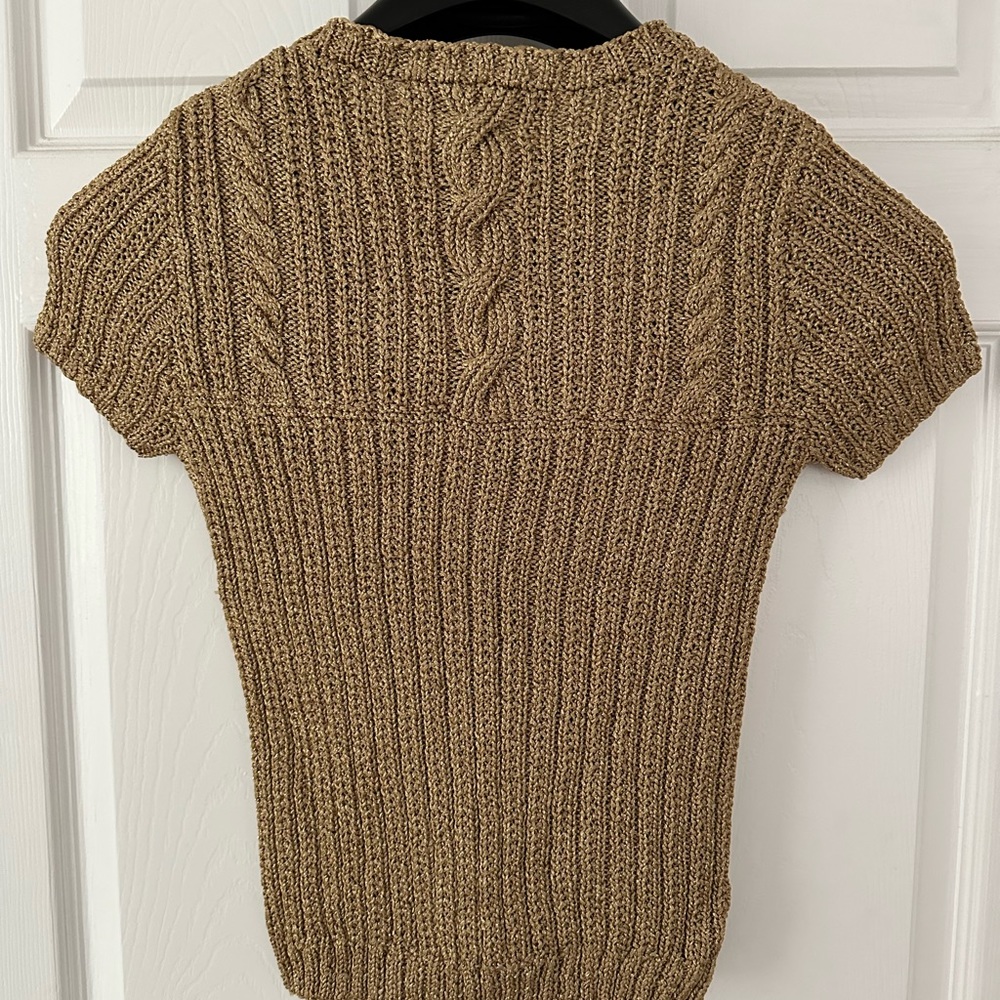 Ralph Lauren Purple Label Gold Foil Cable Knit Sweater Size M